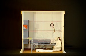 Derrick Quintero – “If My Journey Were a Book Title” (mixed media. The figure’s head is made from toilet paper and glue.)